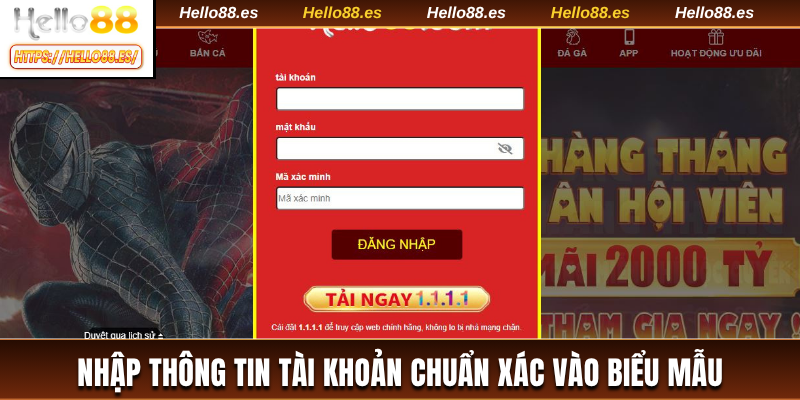 Nhập thông tin tài khoản chuẩn xác vào biểu mẫu