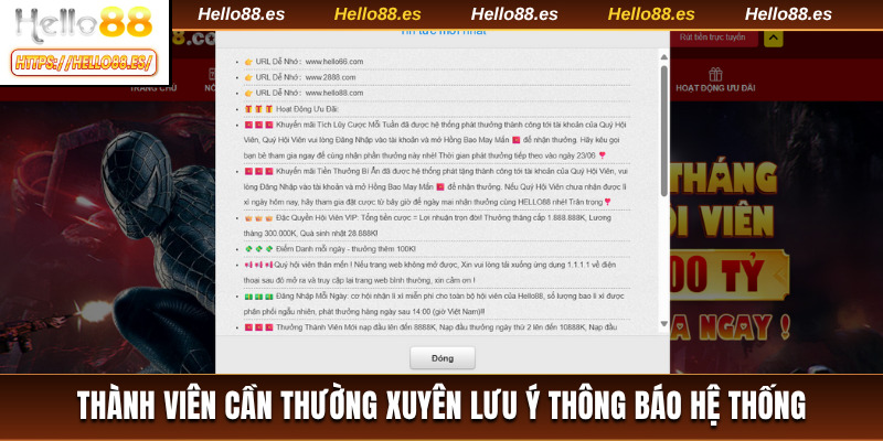 Thành viên cần thường xuyên lưu ý thông báo hệ thống